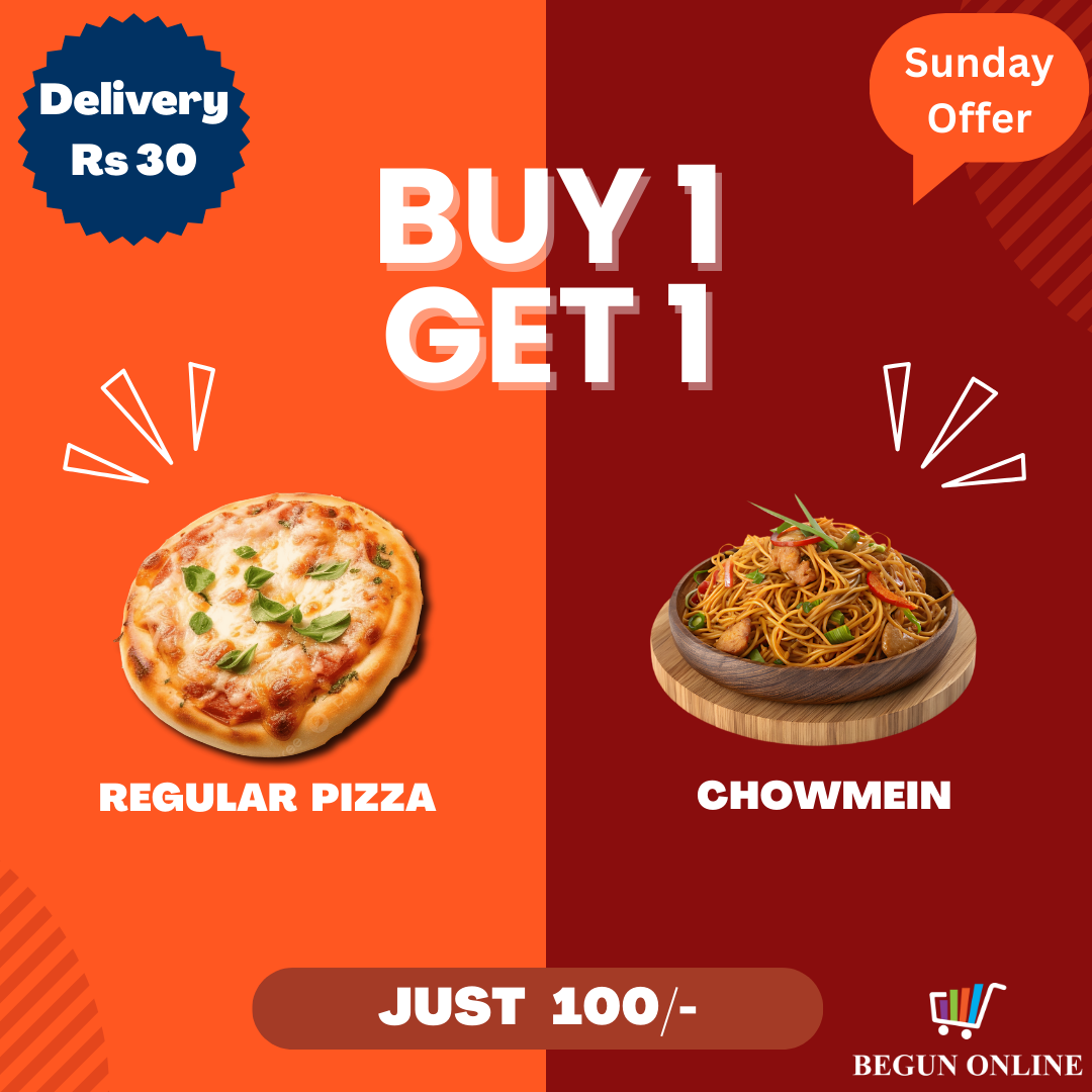Regular Pizza + Chowmein (BUY 1 GET 1 Sunday Offer)