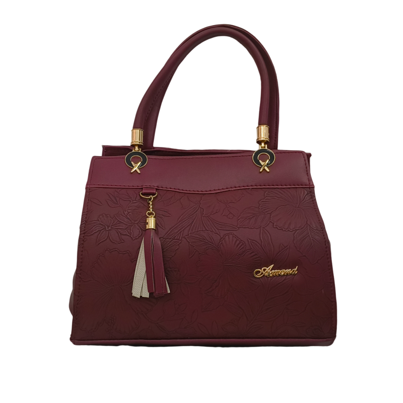 Women's Designer Handbag with Floral Embossed Pattern and Tassel Charm