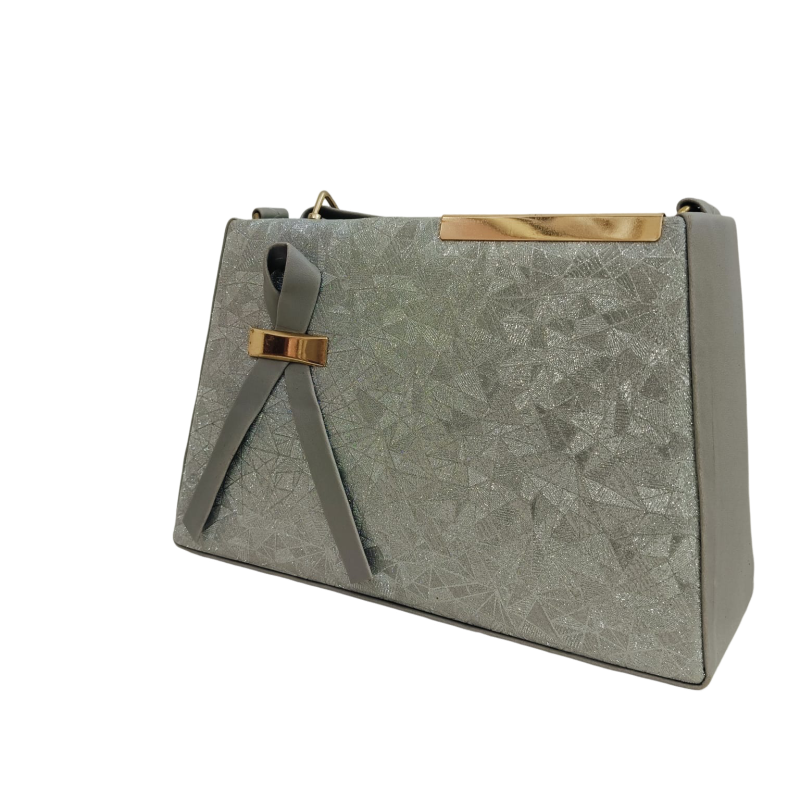 Stylish Metallic Textured Handbag with Bow Accent Shoulder Bag