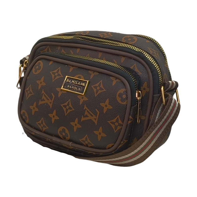 Elegant Crossbody Bag with Gold Zipper Details and Adjustable Strap for Women