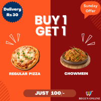 Regular Pizza + Chowmein (BUY 1 GET 1 Sunday Offer)