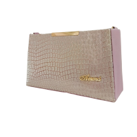 Elegant Beige Croc-Embossed Handbag with Gold Accent - Stylish Women's Shoulder Bag