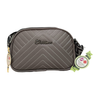 Chic Gray Dome-Shaped Crossbody Bag with Monogram Design and Adjustable Stripe Strap